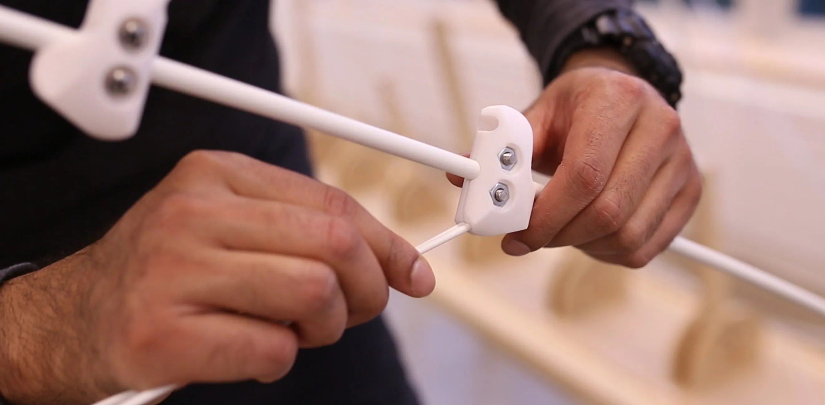 A 3D-printed anchor joint on a rod